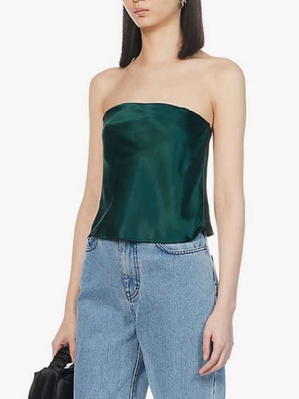 Reformation Forest Green strapless silk top
